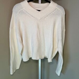 GAP Womens Cream Textured Cotton‎ Blend V-Neck Relaxed Pullover Sweater XS